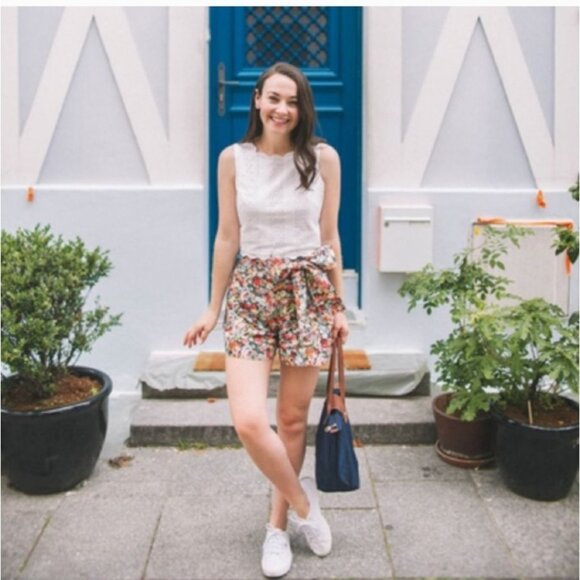 J. Crew Liberty Thorpe Floral High Rise Tie Waist Shorts Size 8 - Picture 3 of 16